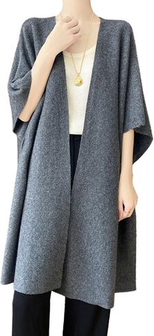 100 ٪ Merino Wool Shawl Wrap Women's Boncho Cape Cardigan Autumn Winter Loose Sweater Coat in Kuwait