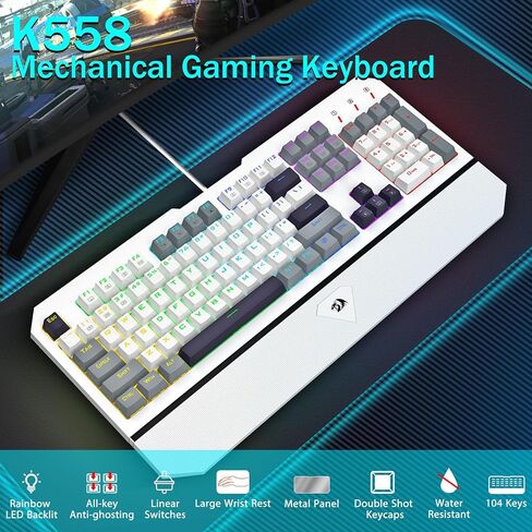 Redragon K558 لوحة مفاتيح ألعاب ميكانيكية سلكية ، قوس قزح LED الخلفية ، مفاتيح زرقاء ، 104 مفاتيح مضادة للضوايا ، راحة المعصم ، إطار معدني ، مفاتيح متينة لأجهزة الكمبيوتر MAC Xbox in Saudi Arabia