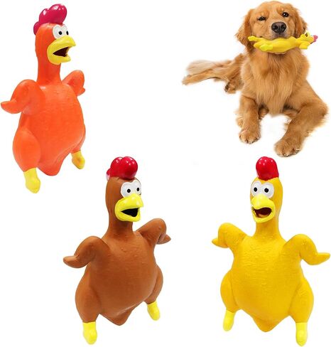 Dog Toys,Nartural Rubber Chicken Squeaky Toys, Dog Durable Chew Toys for Small Medium Large Size Dogs, Teething Puppy Dogs, Colorful Spots Chicken with Convex Skin (4 Packs) in Saudi Arabia