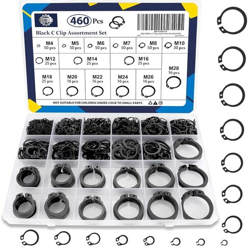 ZQZ 840PCS C CLIPS CLIPS (M5-M16) ومجموعة تشويش مقاطع E (2.0 مم-12 مم) ، حلقات الاحتفاظ الخارجية ، 24 أحجام مجموعة من حلقات التشويش ، سوداء الكربون الصلب CIRCLIP مقطع in Saudi Arabia