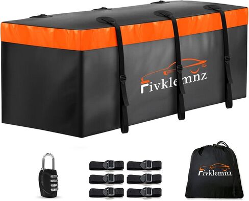 FIVKLEMNZ Car Rooftop Cargo Carrier Roof Bag Waterproof for All Top of Vehicle with/Without Rack Includes Topper Anti-Slip Mat + Reinforced Straps + 6 Door Hooks + Luggage Lock in Kuwait