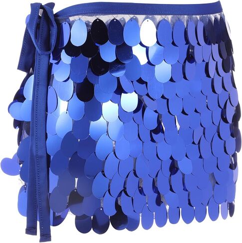 MECCANIXITY Sequin Short Skirt Women's Rave Party Dance Skirt Sparkly Belly Dance Hip Skirts Wrap for Dance Party Night Club Costume(Pink) in Saudi Arabia