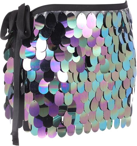 MECCANIXITY Sequin Short Skirt Women's Rave Party Dance Skirt Sparkly Belly Dance Hip Skirts Wrap for Dance Party Night Club Costume(Pink) in Saudi Arabia