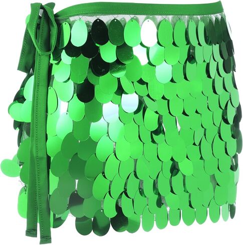 MECCANIXITY Sequin Short Skirt Women's Rave Party Dance Skirt Sparkly Belly Dance Hip Skirts Wrap for Dance Party Night Club Costume(Pink) in Saudi Arabia