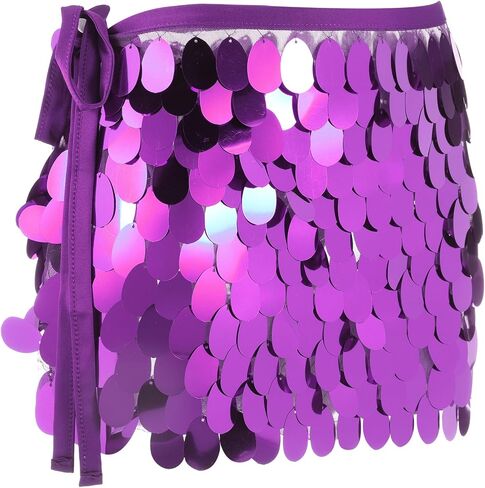 MECCANIXITY Sequin Short Skirt Women's Rave Party Dance Skirt Sparkly Belly Dance Hip Skirts Wrap for Dance Party Night Club Costume(Pink) in Saudi Arabia