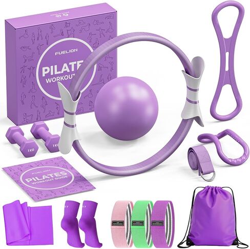 Pilates Ring Set for Women, Home Workout Pilates Equipment with Resistance Bands, 14'' Magic Circle, Mini Ball, Pilates Starter Kit for Strength, Toning and Flexibility, Workout Guide Included in Kuwait