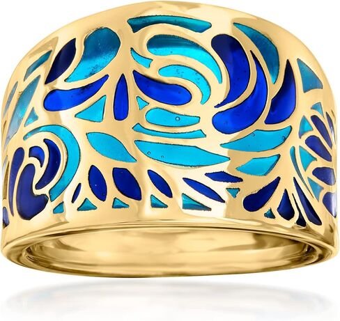 Ross-Simons حلقة المينا الأزرق الإيطالي في الذهب الأصفر 14kt. حجم 8 in Saudi Arabia