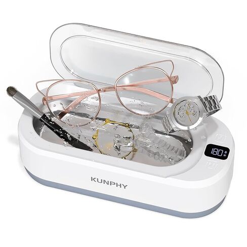 Upgraded KUNPHY Ultrasonic Jewelry Cleaner with 50ml Solution, 48KHZ, 12OZ Capacity, Ultrasonic Cleaner with 3 Digital Timer, Touch Control, Idea for Jewelry, Eyeglass, Rings, Diamond in Kuwait