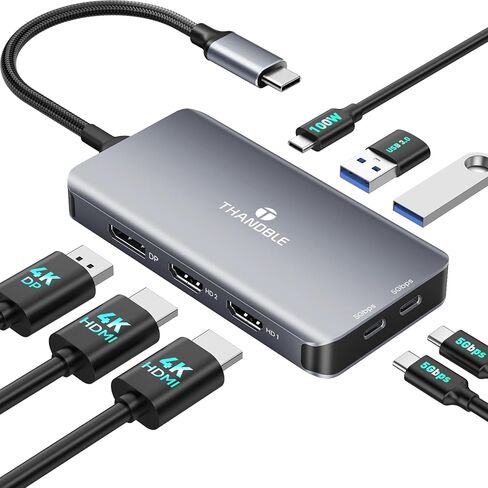 USB C Hub USB C Docking Station Dual Monitor 10 in 1 Multi Monitor Adapter with 2 HDMI, 3 USB-A, 2 Type-C, SD/TF, 100W PD Charging, Dongle for MacBook/Dell/HP/Lenovo ThinkPad/Surface in Kuwait