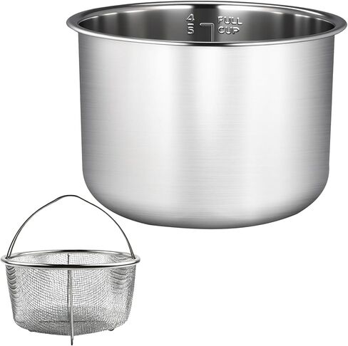 وعاء داخلي من الفولاذ المقاوم للصدأ 6-QT متوافق مع وعاء داخلي فوري 6 QT ، مع غطاء سيليكون وختمان ، سطح مصقول ، مقلاة غير لاصقة لمطباق الضغط 6-QT. -3 سنوات ضمان in Kuwait