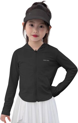 Rolanko Kids Zip Up Sun Hoodie UPF50+ Lightweight UV Protection Athletic Jacket Slim Fit Girls Workout Tops in Saudi Arabia