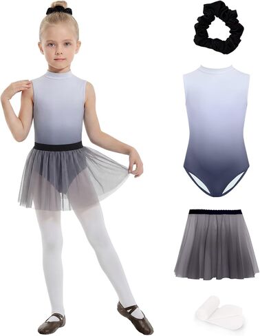 Jiamy Girls Ballet Hoodards 4 أجهزة كمبيوتر مع تنورة قابلة للإزالة تدرج ملونة للرقص ملابس الزبائن الجوارب الدقيقة Scrunchy 4-12y in Kuwait