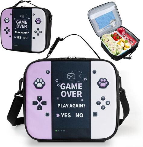 GAME CONSOLE BAG LINGHT LONCERA FOR TEEN BOY KID GAMER BOX BOX BENTO قابلة لإعادة الاستخدام السعة الكبيرة المحمولة مقاومة للماء مع علامة الاسم إلى SCHOOL Office Picnic (حقيبة غداء 1PCS) in Kuwait