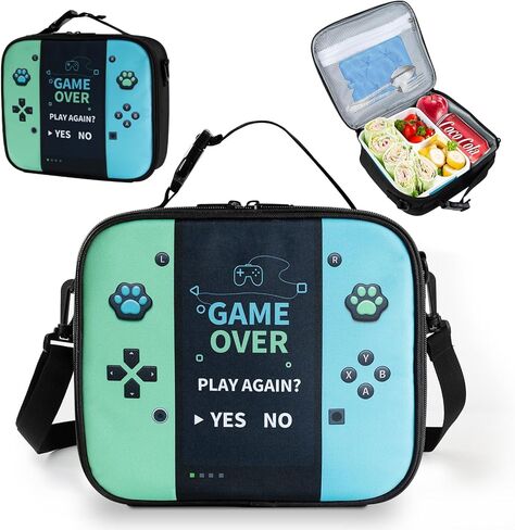 GAME CONSOLE BAG LINGHT LONCERA FOR TEEN BOY KID GAMER BOX BOX BENTO قابلة لإعادة الاستخدام السعة الكبيرة المحمولة مقاومة للماء مع علامة الاسم إلى SCHOOL Office Picnic (حقيبة غداء 1PCS) in Kuwait