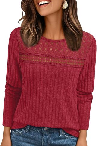 AUTOMET Womens Lace Long Sleeve Shirt Fall Top Fashion Dreesy Casual Tunic Sweaters Mesh Clothes Trendy Work Cute Outfits in Saudi Arabia