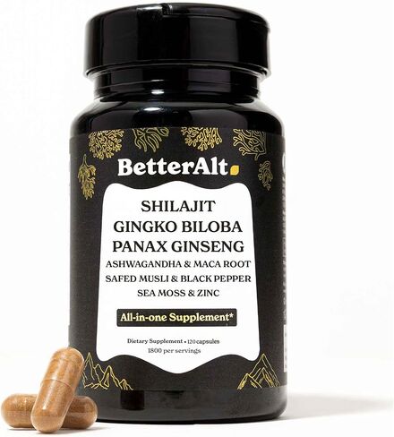 Shiljait All في كبسولة واحدة مع Seamoss & Ashwagandha | يساعد في بناء العضلات والانتعاش | 120 كبسولات | اختبر مختبر الطرف الثالث نقي الهيمالايا شيلاجيت in Kuwait