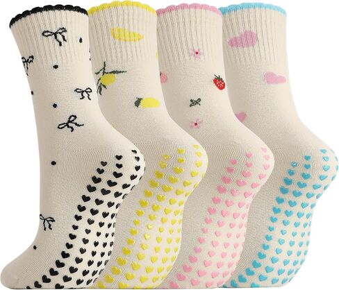 Jspupifip 4 Pairs Women Non-Slip Yoga Socks Cute Ruffle Grippy Socks for Pilates Barre Ballet Fitness Workout in Saudi Arabia