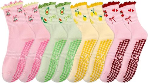 Jspupifip 4 Pairs Women Non-Slip Yoga Socks Cute Ruffle Grippy Socks for Pilates Barre Ballet Fitness Workout in Saudi Arabia