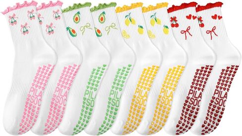 Jspupifip 4 Pairs Women Non-Slip Yoga Socks Cute Ruffle Grippy Socks for Pilates Barre Ballet Fitness Workout in Saudi Arabia