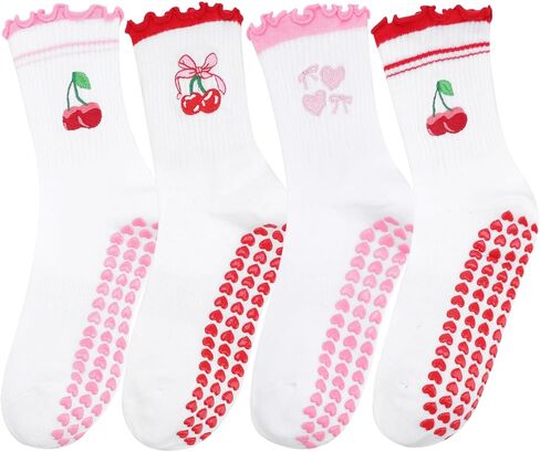 Jspupifip 4 Pairs Women Non-Slip Yoga Socks Cute Ruffle Grippy Socks for Pilates Barre Ballet Fitness Workout in Saudi Arabia