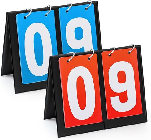 Hiboom 6 Pcs Scoreboard Flipper 2 Digit Scoreboard Score Keeper Portable Tabletop Flip Score Board for Volleyball Basketball Tennis Baseball Sports Games, Red and Blue in Kuwait