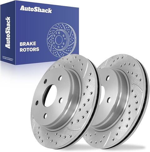 AutoShack Black Hat Drilled and Slotted Brake Rotors Front Brake Rotor Replacement Kit for 2002-2018 Ram 1500 2004-2009 Dodge Durango 2007-2009 Chrysler Aspen 3.0L 3.6L 4.7L 5.7L V8 4WD RWD PR63007LR in Kuwait