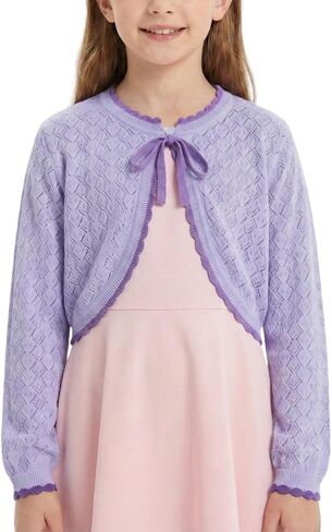 Girls Cotton Knit Shrug Cardigan with Long Sleeve Ruffle Hem in Kuwait