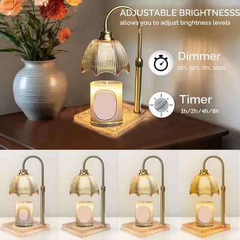 Adjustable Flower Candle Warmer Lamp with Timer & Dimmer,Vintage Glass Wax Melt Warmer for Scented Jar Candles, Flameless, Eco-Friendly,Gifts for Women, Mom, Home Decor in Saudi Arabia