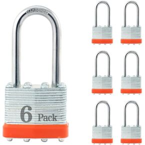 قفل فولاذي مصفح، أقفال ذات مفاتيح على حد سواء، قفل تكبل عادي، جسم عريض 1-9/16 بوصة (40 مم)، حزمة من 6 قطع، حلقة برتقالية in Kuwait