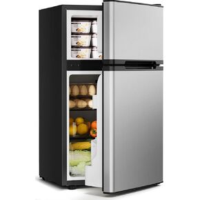 ثلاجة صغيرة مع الفريزر - 3.2 متر واحد ثلاجة صغيرة صغيرة مع ترموستات قابلة للتعديل ، ثلاجة صغيرة لغرفة النوم ، شقة ، نوم - أسود in Kuwait