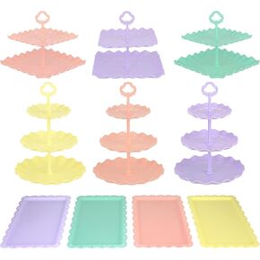 Pack of 10 NWK Cake Stand, Cupcake Stand, with 3X Two-Tier Cupcake Stands + 3X Three-Tier Cupcake Stands + 4 x Appetizer Trays Perfect for Birthday Baby Bridal Shower Party (White) in Kuwait