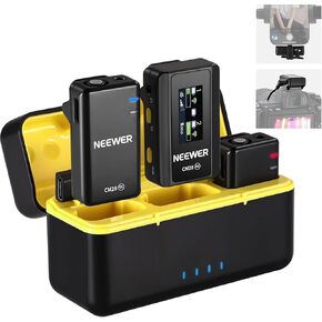 NEEWER CM28 PRO Wireless Lavalier Lapel Microphone System with Charging Case 48KHz 16 Bit Uncompressed Audio Noise Canceling 4GB Storage 9Hrs Recording Compatible with iPhone iPad Android Camera PC in Kuwait