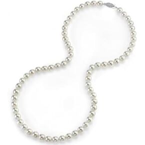 The Pearl Source 14K Gold 6.0-6.5mm AAA Quality Round Genuine White Japanese Akoya Saltwater Cultured Pearl Necklace in 18" Princess Length for Women in Kuwait