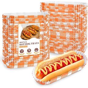 Ocmoiy 300 Pcs Paper Hot Dog Trays Disposable for Party and BBQ, Food Serving Hot Dog Holders Hotdog Boats 6 Inch Small Fluted Paper Food Trays (Red) in Kuwait