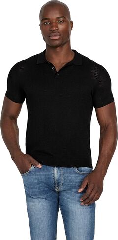 GUESS Men's Eco Short Sleeve Mesh Stripe Rib Elijah Polo in Saudi Arabia