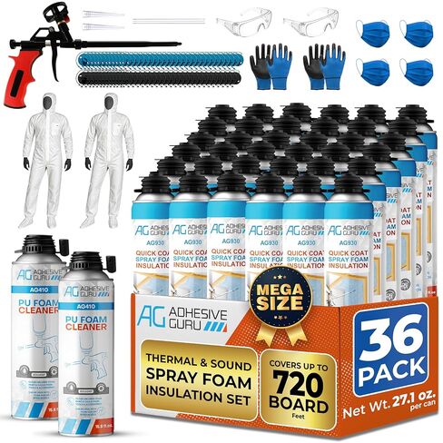 طقم عزل رغوة رذاذ الرش لاصقة (12 × 32.80 أوقية/930 غرام- 240 قدمًا) ، ورغوة لاصقة ذاتية ، وعزل حراري مغلق ورذاذ أسيتيك مع أنظف وموزع بندقية- 12 حزمة in Kuwait