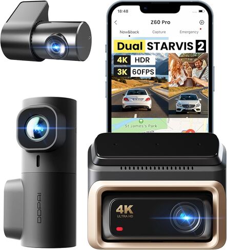 DDPAI 4K Dash Cam Front and Rear, Z60 Pro Dual STARVIS 2 Dashcam, 2 Channel HDR, 4K+1080P Dash Camera for Cars with 32GB eMMC, 5G WiFi GPS, 3" IPS Screen, Night Vision, ADAS, 24H Parking Mode,G-Sensor in Kuwait