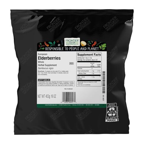 Frontier Co-op Dried Elderberries, 1lb Bulk Bag, European Whole | Kosher and Non-GMO Elderberry Dried Fruit for Powder, Tea, Immune Support in Saudi Arabia