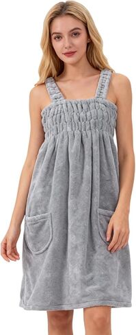 GREUS Women Bath Towel Dress Coral Fleece Absorbent Shower Wrap with Straps Pockets Quick Dry Bathrobe for SPA Sauna Pool in Saudi Arabia