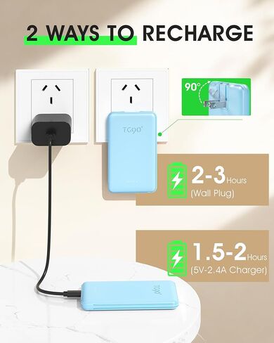 TG90° Portable Charger,Slimmest 5000mAh Power Bank with Built-in AC Wall Plug and Cords,USB C in&Out High-Speed Charging Battery Pack Compatible with iPhone 16 15 14 13 12 Samsung S22 S21 iPad in Kuwait