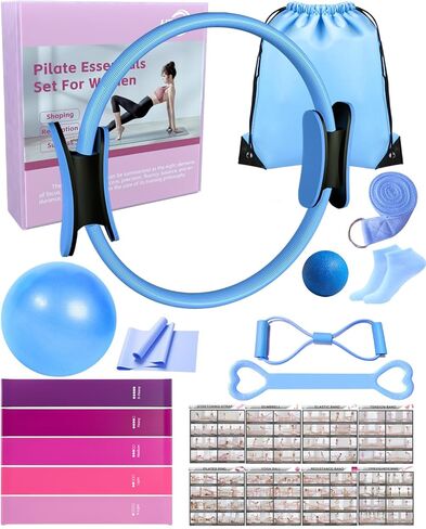 Kabcon Pilates حلقة ضرورية للنساء مع كرة التمرين 9.8 بوصة ، العصابات المرنة ، جوارب اليوغا ، حقيبة حمل ، مجموعة التمرينات المنزلية 13 بكسل in Saudi Arabia