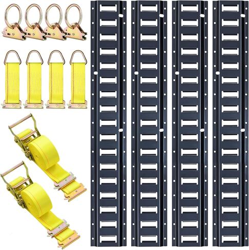 Trekassy E Track Tie-Down Rail Kit, 4 Pack 16" Etrack Rails with 12PCS E-Track Accessories Including 4 Ratchet Straps, 4 Steel O-Rings and 4 Rope Tie Offs for Truck Bed, Trailers in Saudi Arabia