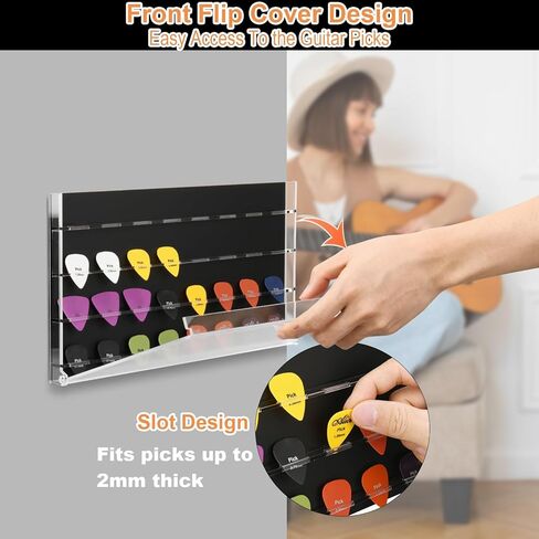 Txesign Guitar Pick Wall Mount Display Case للتخزين والعرض ، واختيار الجيتار ، إطار عرض الغيتار الغيتار الأكريليكي ، قضية تخزين مربع ، عقد حتى 32 اختيار الغيتار (أسود) in Kuwait
