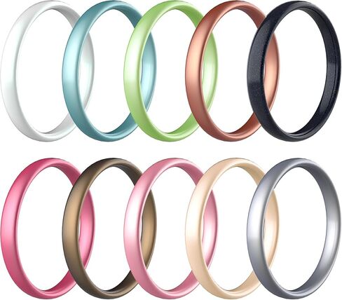 10/6/4 Packs Engagement Rings Women, Thin and Stackable Rings Silicone Women Wedding Bands，Rubber Promise Rings for Gift, Anniversary Ring for Work Out- 2.5mm Width - 1.8mm Thick in Saudi Arabia