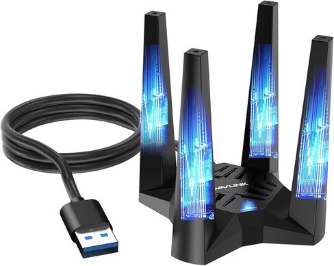 محول Wavlink AX1800 USB WiFi لجهاز كمبيوتر سطح المكتب ، النطاق المزدوج 5 جيجا هرتز/2.4 جيجا هرتز ، MU-MIMO ، شكل شعاع ، أمان WPA3 ، هوائيات 4 × 3DBI ، Windows 11/10 متوافق in Kuwait