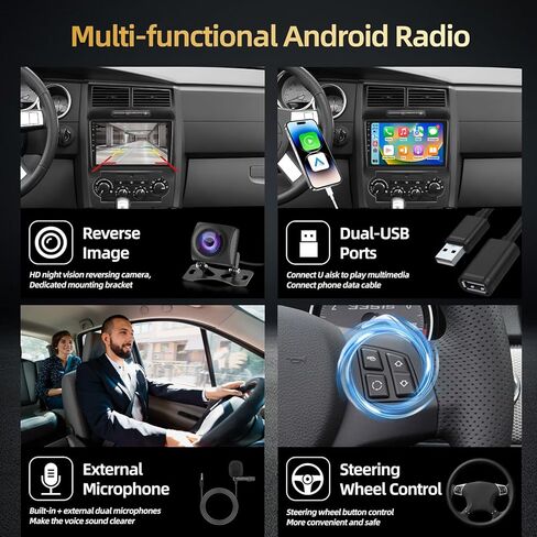 Car Stereo for Dodge Charger/Magnum (Left-hand drive) 2005-2007 - 9 Inch 2+64G Android Touchscreen Radio with Wireless Carplay and Android Auto, HiFi/WiFi/GPS/SWC + AHD Backup Camera in Saudi Arabia