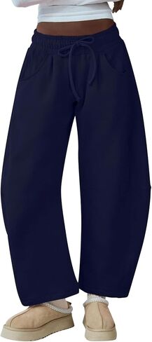 Hesayep Women's Barrel Legpants الرباط الواسعة الساق صالة السراويل السراويل الفضفاضة سراويل العرق القطن غير الرسمي مع جيوب in Kuwait
