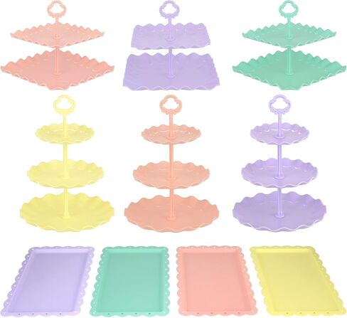 Pack of 10 NWK Cake Stand, Cupcake Stand, with 3X Two-Tier Cupcake Stands + 3X Three-Tier Cupcake Stands + 4 x Appetizer Trays Perfect for Birthday Baby Bridal Shower Party (White) in Kuwait