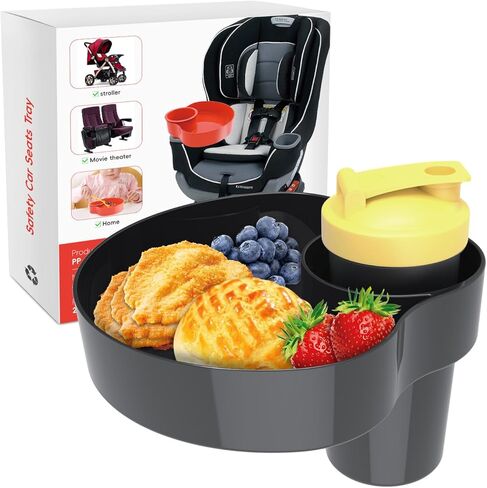 2Packs Travel Acced Racher for Kids Car Car With Holder Cup ، و Kids Car Seat Snack Rack ، و Toddlers Road Trip Essentials Travel Snacks Food Plate Tray (2Black) in Kuwait