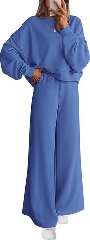 PRETTYGARDEN Women 2 Piece Outfits 2025 Fall Sweatsuits Crewneck Sweatshirt Wide Leg Sweatpants Lounge Sets Tracksuit in Saudi Arabia